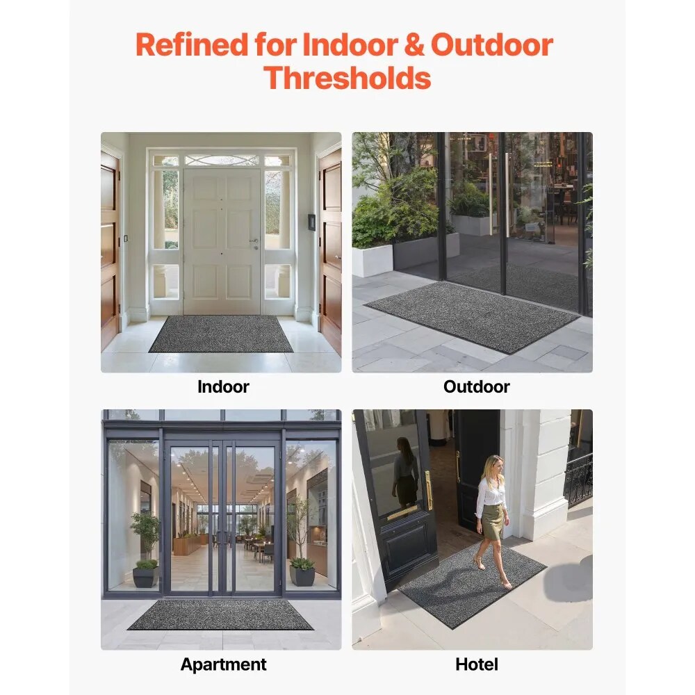 Heavy Duty Front Door Mat 5x3 ft Rug Indoor Outdoor Hallway Kitchen Balcony Grey