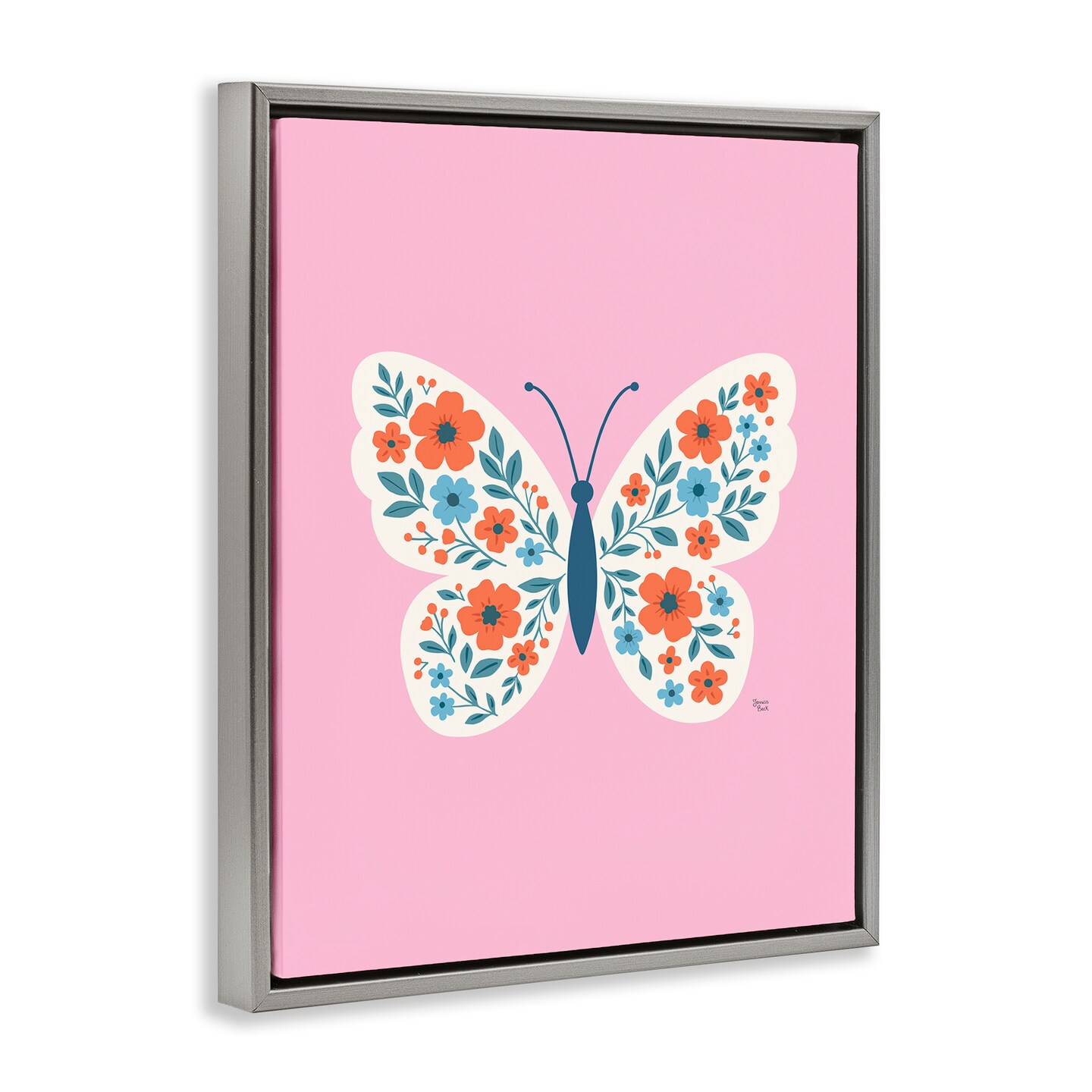 Stupell Industries Boho Pink Floral Butterfly Floating Frame, design by Jessica Beck