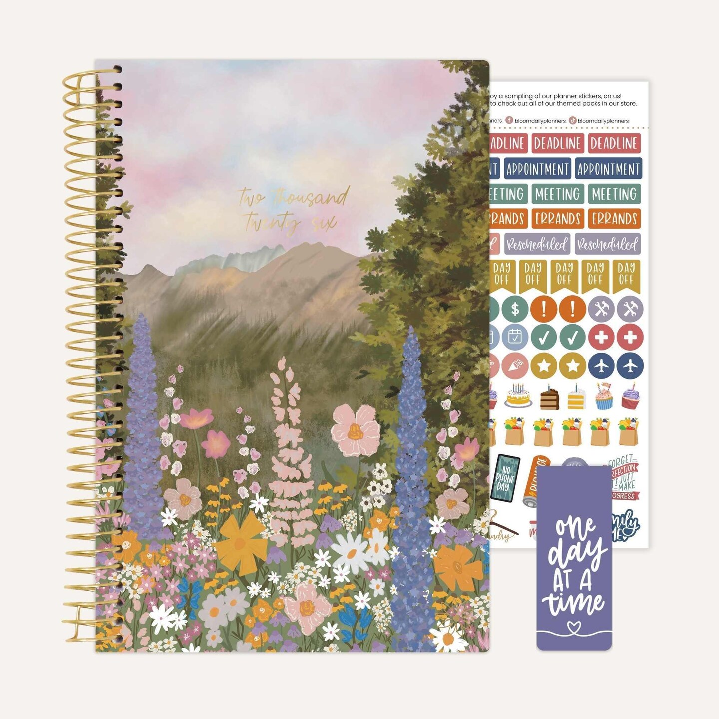 bloom daily planners 2026 Soft Cover Weekly & Monthly Planner, 5.5" x 8.25", Wildflower Mountainside