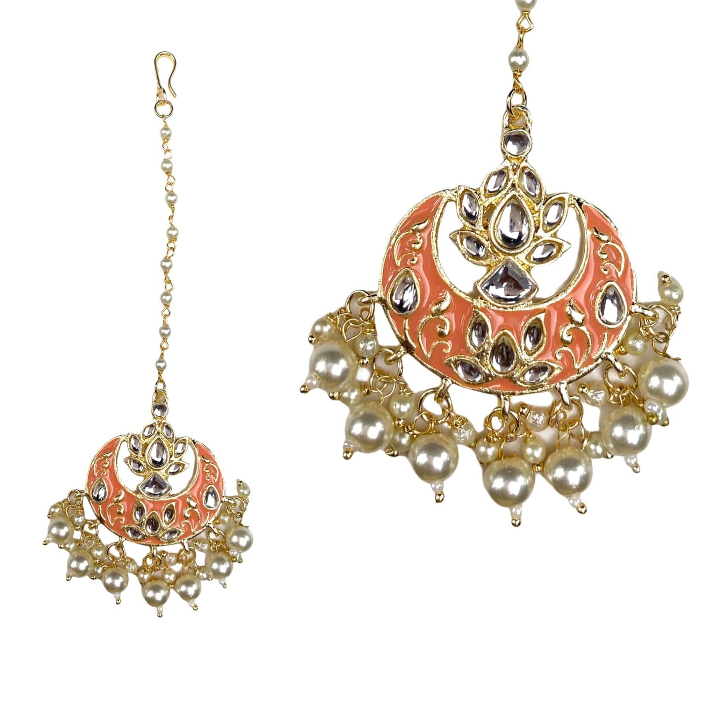 Kundan Chand Tikka with Gold Plating Indian Traditional Maang Tikka Pakistani, Indian Forehead Fashion Jewelry Matha Patti Designer Head Accessory Indian Wedding Gift for Her