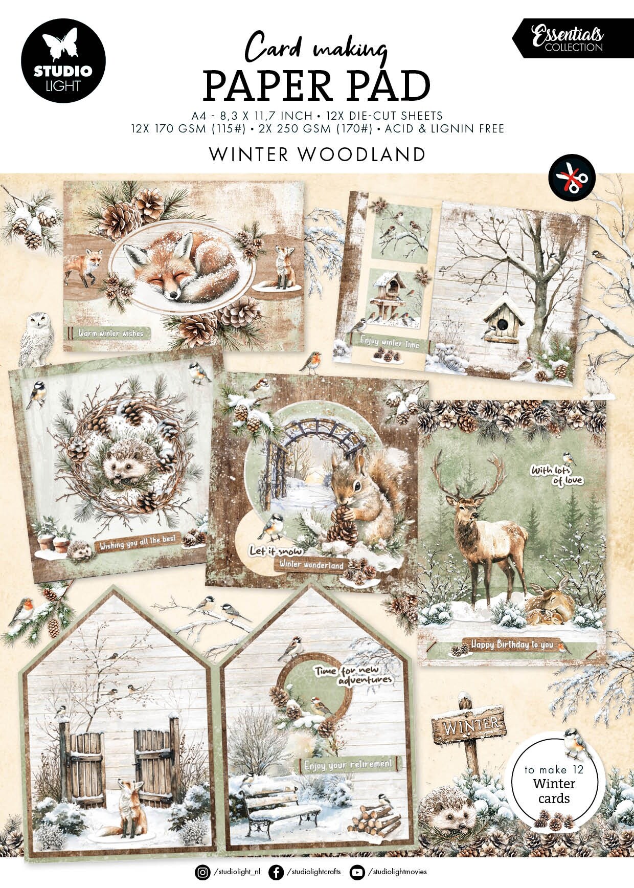 Studio Light Essentials Card Making Pad 8.25"X11.5" 14/Pkg-Winter Woodland