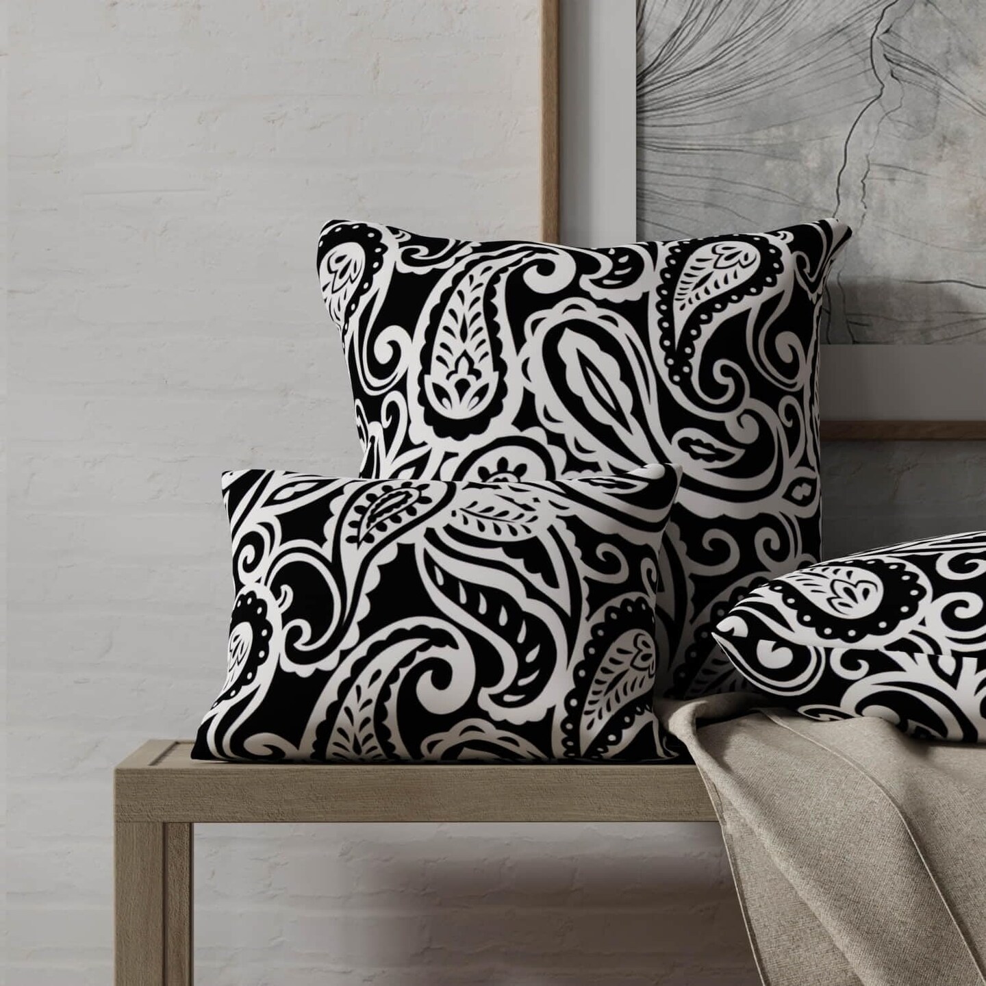 Black Stain Resistant Performance Pet Friendly Paisley Print Upholstery Fabric by The Yard - SKU: Manuel Raven