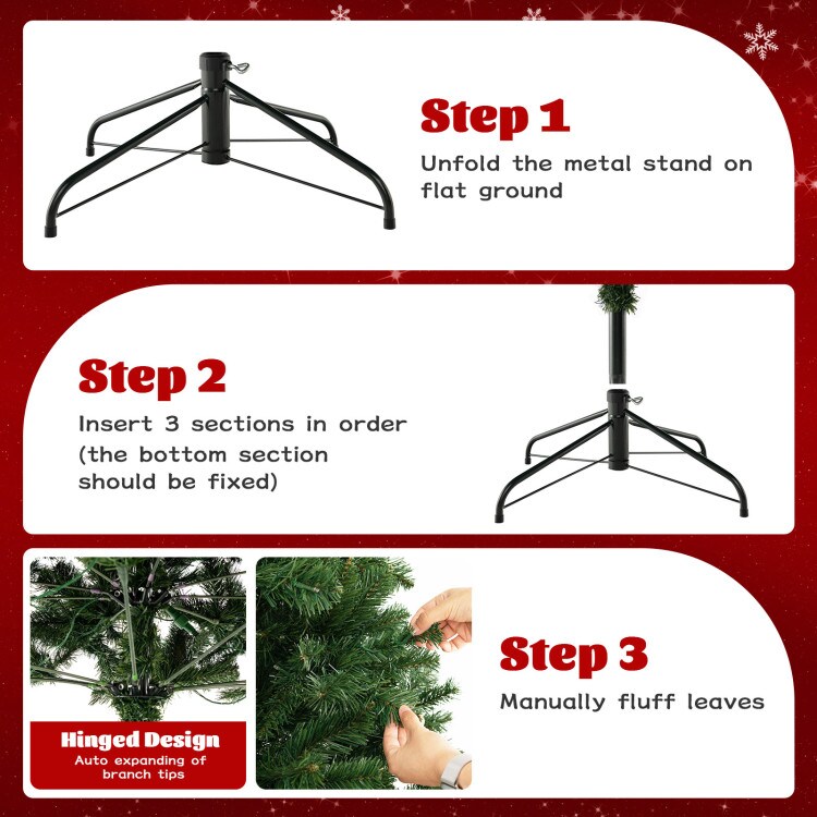 Green PVC 6/7/8 ft Hinged Christmas Tree Warm White LED Lights