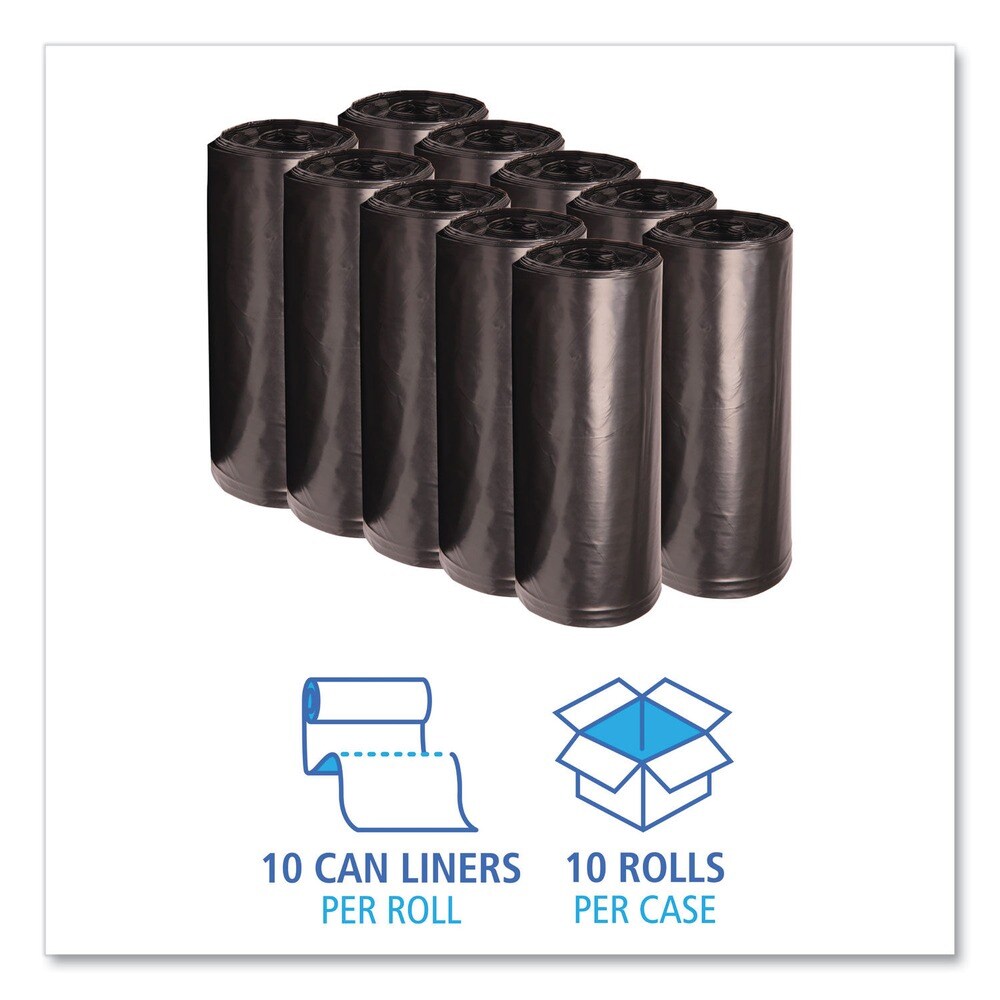 Boardwalk 38 in. x 58 in. 60 gal. 2 mil Recycled Low-Density Polyethylene Can Liners - Black (100/Carton)