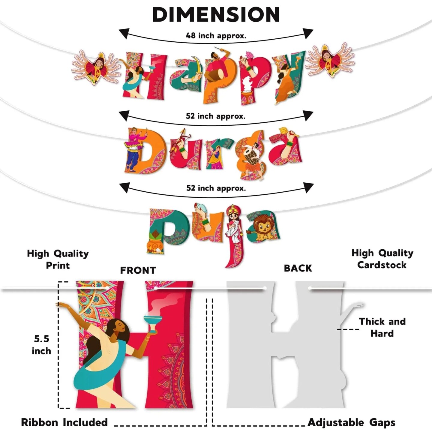 Happy Durga Puja Banner for Hindu Navratri Festival Celebration Bunting Diy Home Temple Indoor Outdoor Decoration Indian Party Supplies Durga Pooja Decor Ideas
