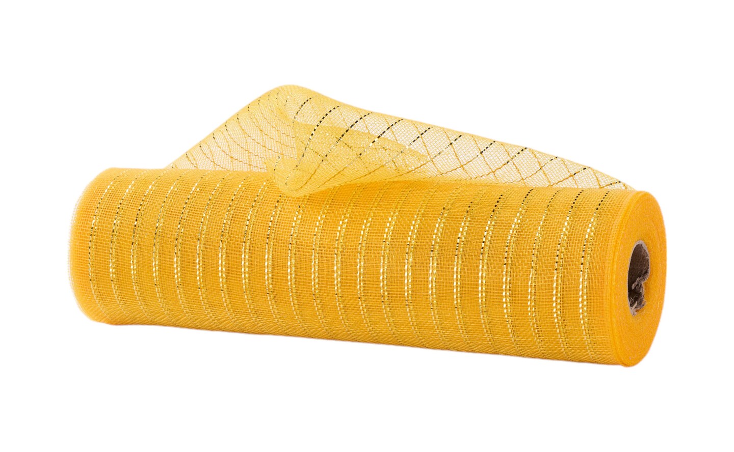 Deco Mesh: 10.25" Bright Yellow Fine Weave Mesh with Gold Foil for Wreaths, Bows, Crafts, and Decorations