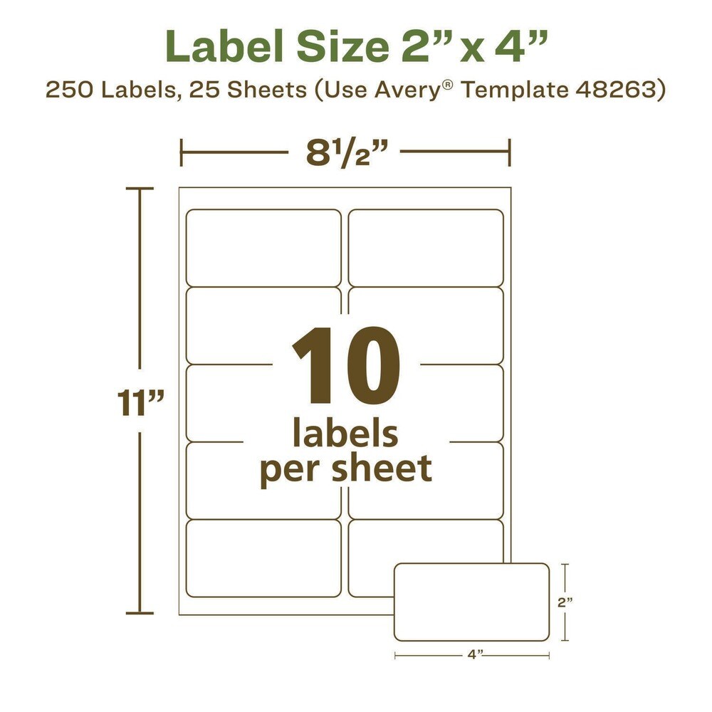 Avery 2 in. x 4 in. EcoFriendly Mailing Labels for Inkjet/Laser Printers - White (10/Sheet, 25 Sheets/Pack)