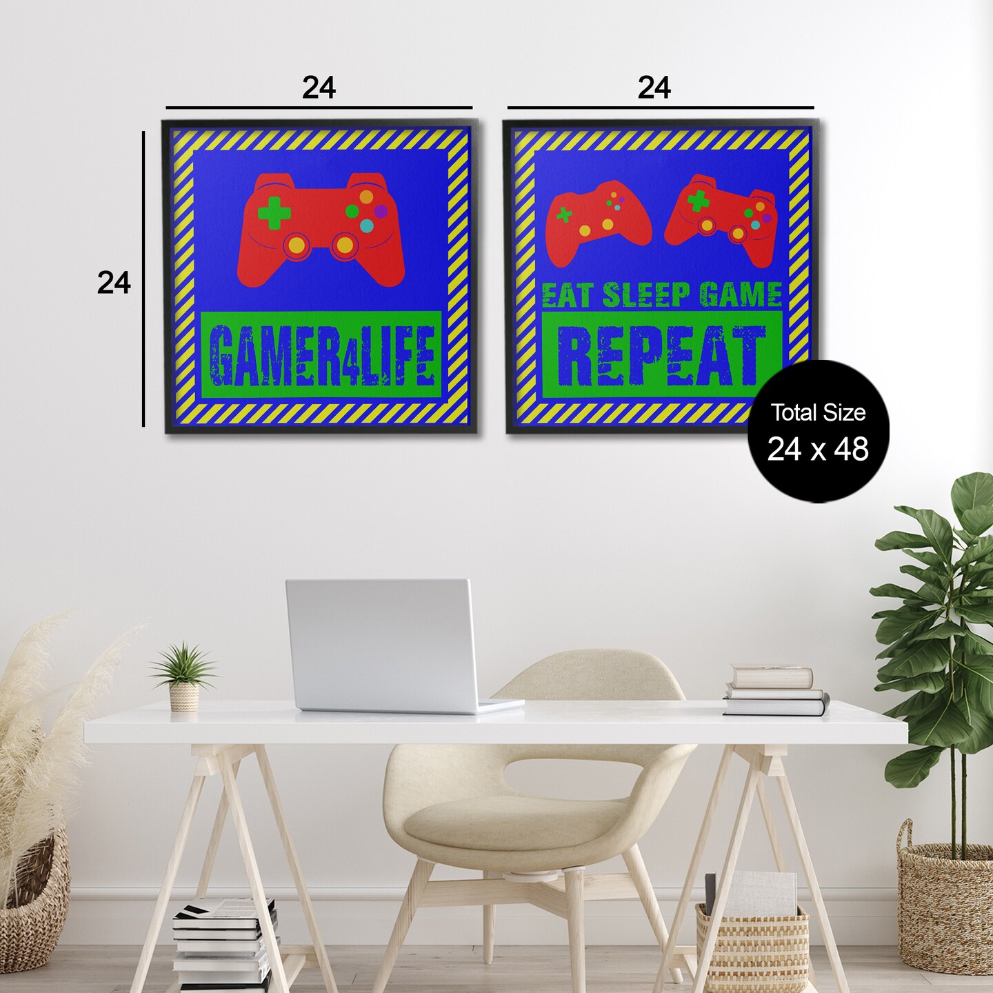Stupell Industries Gamer Quotes with Stripes 2pc Framed Giclee Set, design by Marcus Prime