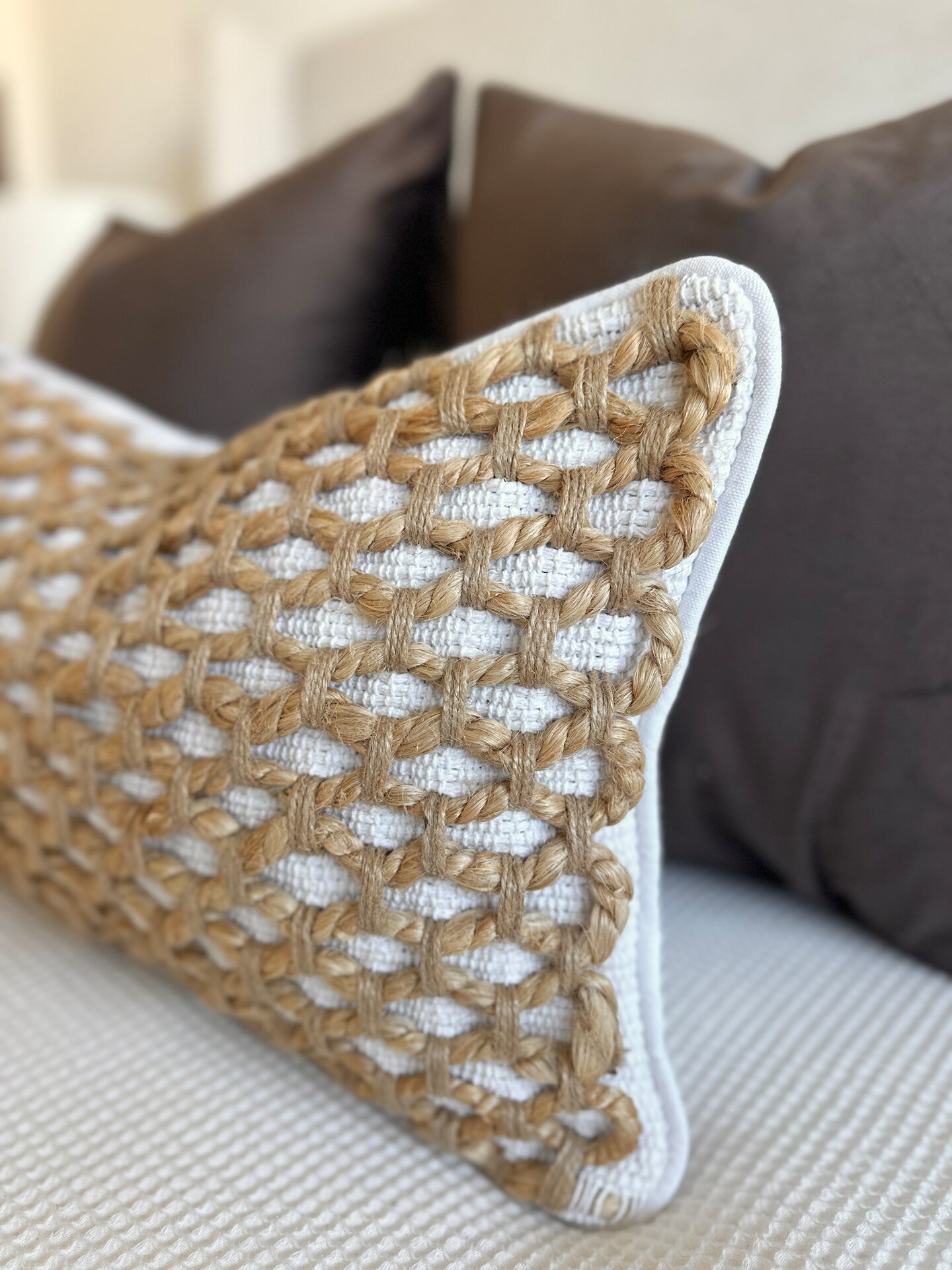 Neutral Textured Lumbar Pillow Cover, 12x20 – Braided Jute Boho Accent