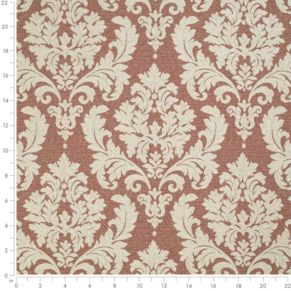 Red Damask Woven Pattern Upholstery Fabric by The Yard - SKU: Huey Ruby