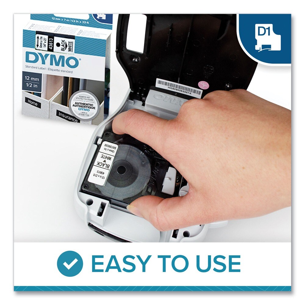 DYMO D1 High-Performance 0.37 in. x 23 ft. Polyester Removable Label Tape - Black on White