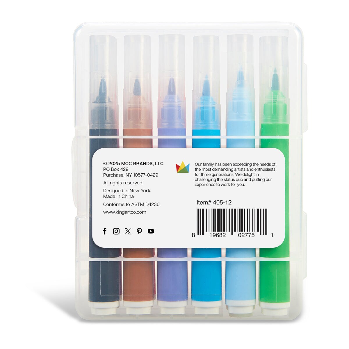 KINGART® Soft Tip Watercolor Brush Marker Set With Case, Set of 12 Unique Colors
