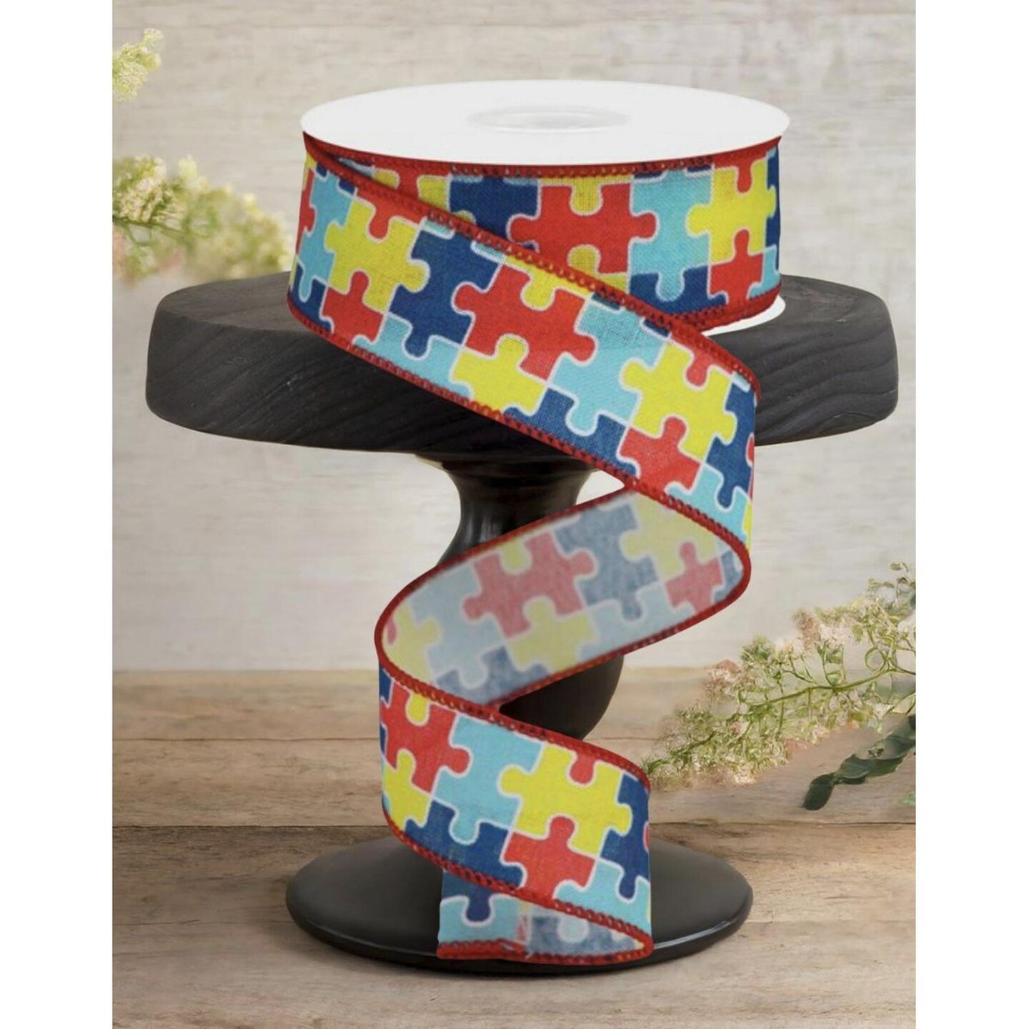 1.5" Puzzle Piece Ribbon on Royal: Autism Awareness (10 Yards)