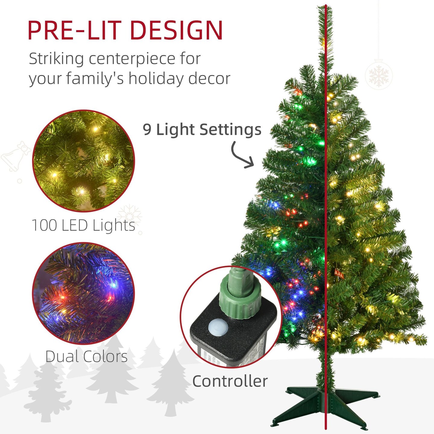 Edge Collections - 4' - Green - Prelit Artificial Christmas Tree with LED Lights - 1 Piece