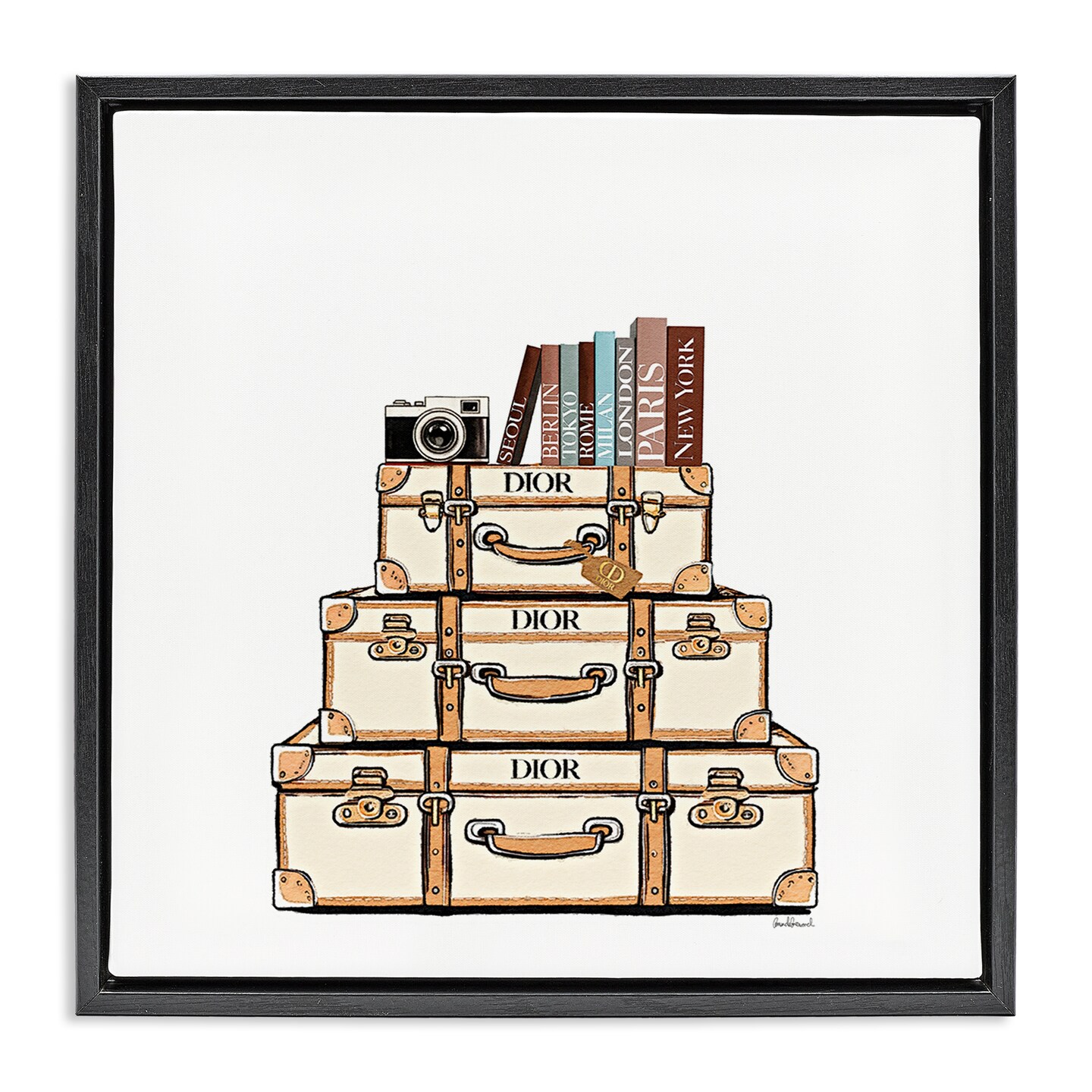 Stupell Industries Cream Luggage Stack Floating Frame, design by Amanda Greenwood
