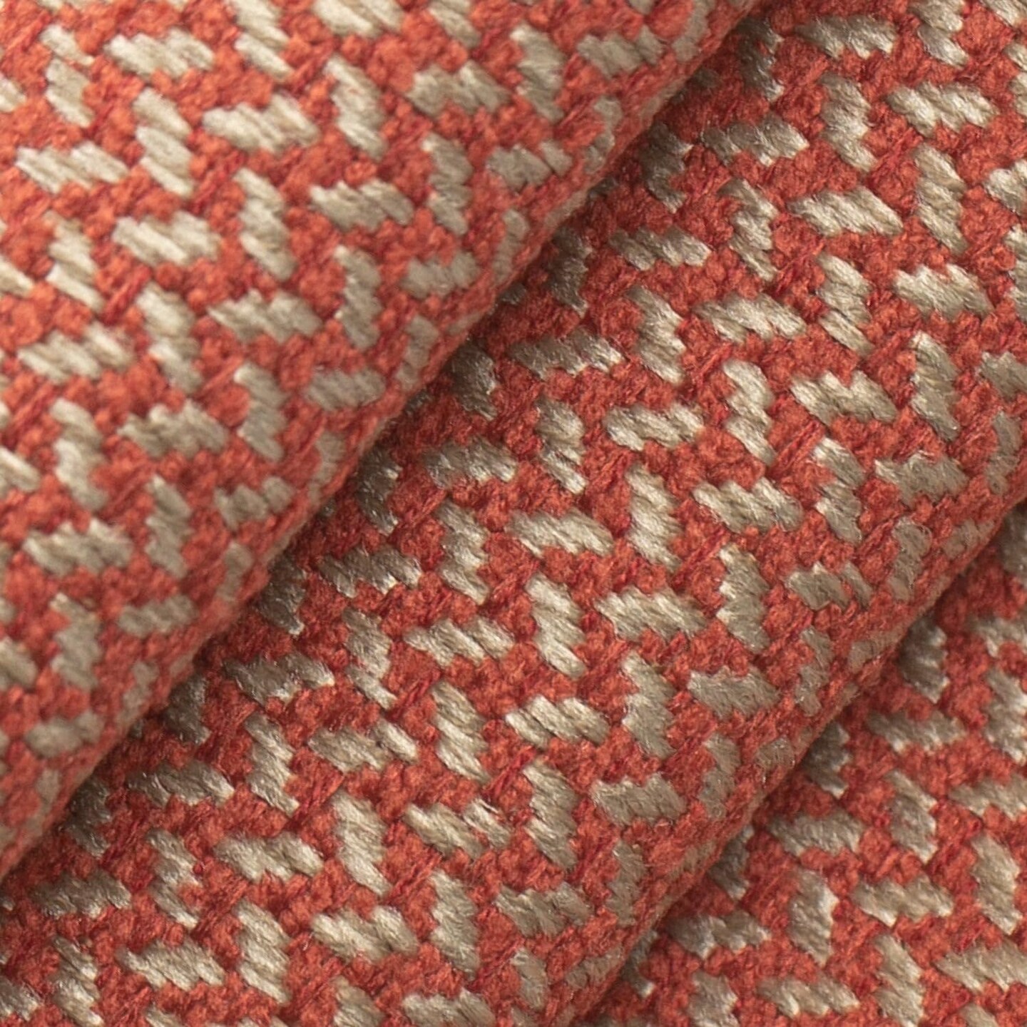 Orange Performance Pet Friendly Herringbone Small Scale Textured Woven Pattern Tweed Upholstery Fabric by The Yard - SKU: Fowler Spice