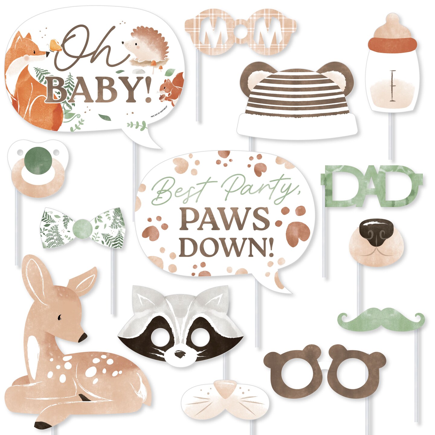 Big Dot of Happiness Woodland Animals Photo Booth Props Kit, Forest Baby Shower or Birthday Party Supplies - 20 Count Selfie Prop Sticks