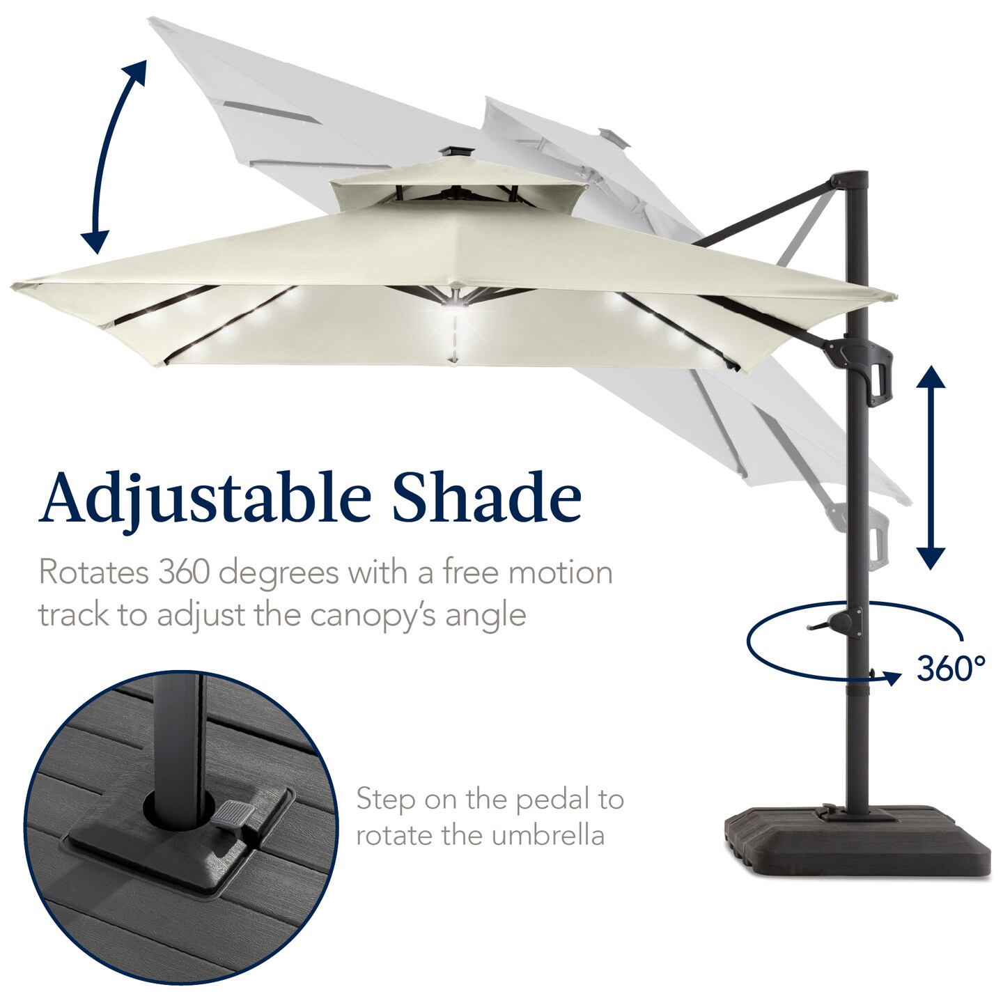 Best Choice Products 9x12ft 2-Tier Square Outdoor Solar LED Cantilever Umbrella w/ 360-Rotating Base –