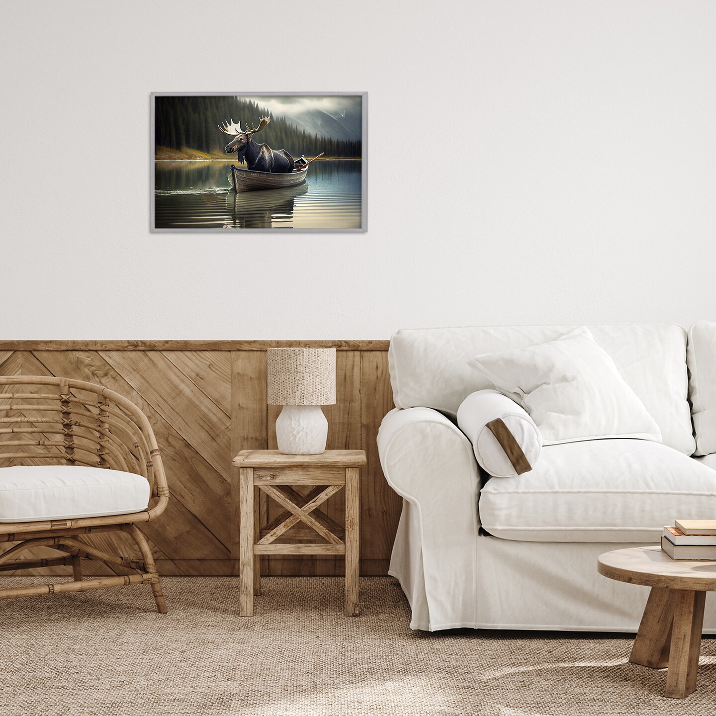 Stupell Industries Moose in Canoe Tranquility Framed Giclee, design by Sasha