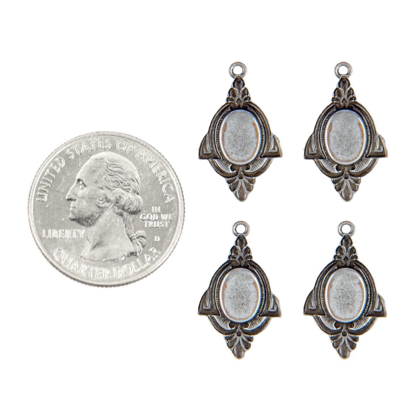 Antiqued Siler Plated Brass Small - 9mm x 7mm - Frame for Cameo - Set of Four - XXX - *S-F50