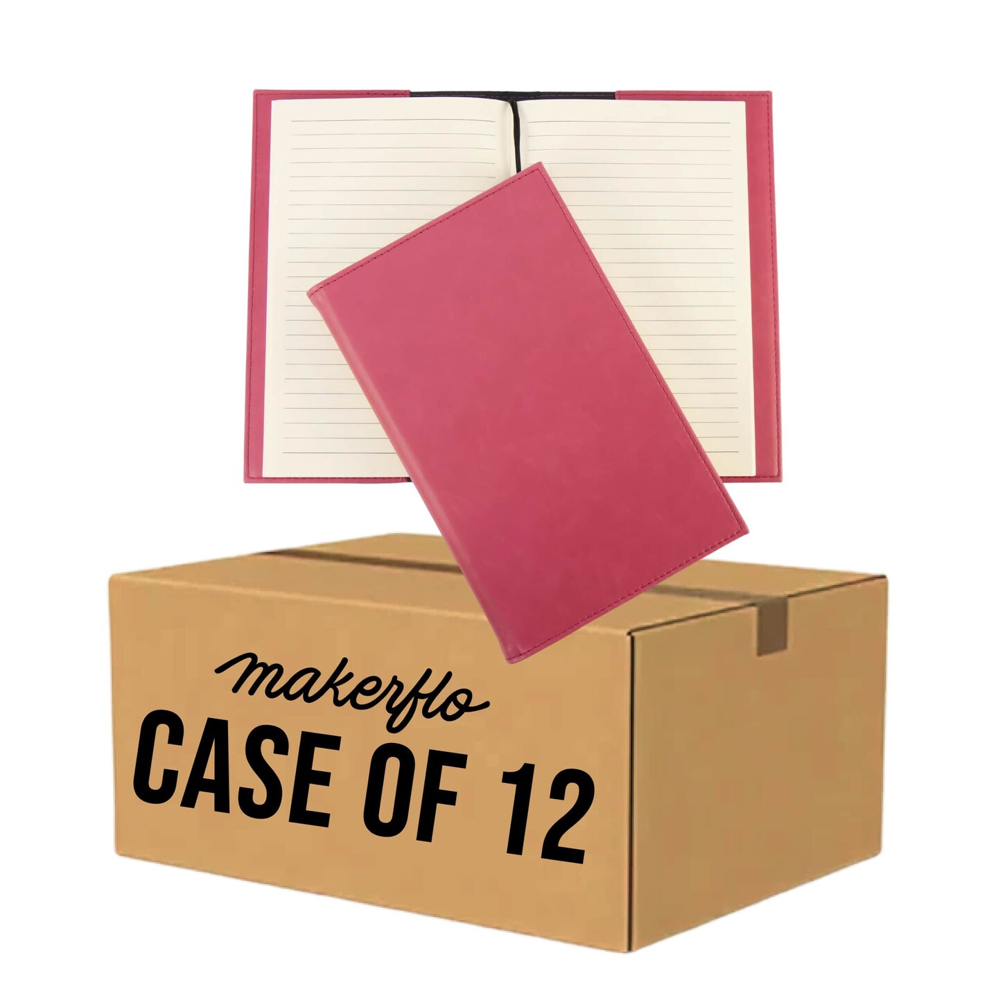 MakerFlo Laserette™ Journal Notebook – Pack of 12 Engravable and Refillable Vegan Leather Journal with Lined Pages and Gift Box, Wholesale & Bulk