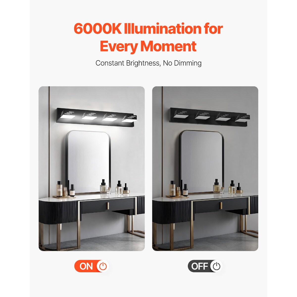 4-Light Black LED Bathroom Vanity Light Fixture, 32W Modern Waterproof Wall Sconce with 360° Rotatable Heads
