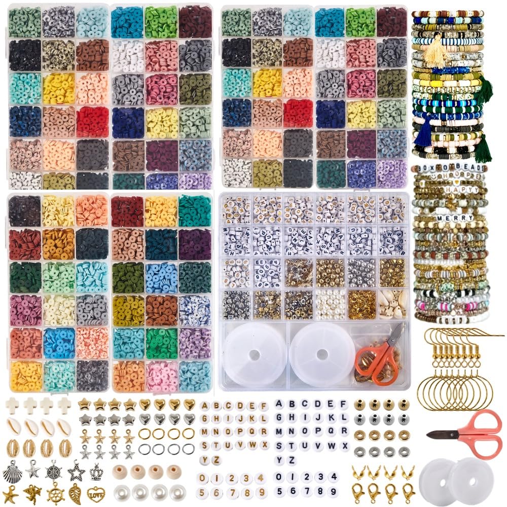Clay Beads Bracelet Making Kit, 23550 Pcs Box-O-Beads Friendship Bracelet, Earring and Jewelry Making Kit, 108 Color Clay Heishi and Letter Beads with Spacers Charms, Crafts Gift Pack for Girls