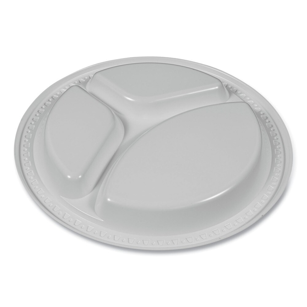 Tablemate Plastic Dinnerware, Compartment Plates, 9" Dia, White, 125/pack