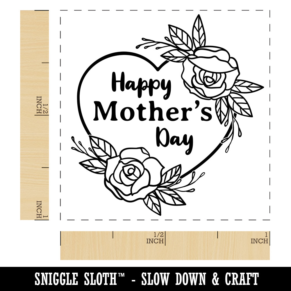 Happy Mother's Day Heart with Elegant Roses Self-Inking Rubber Stamp Ink Stamper