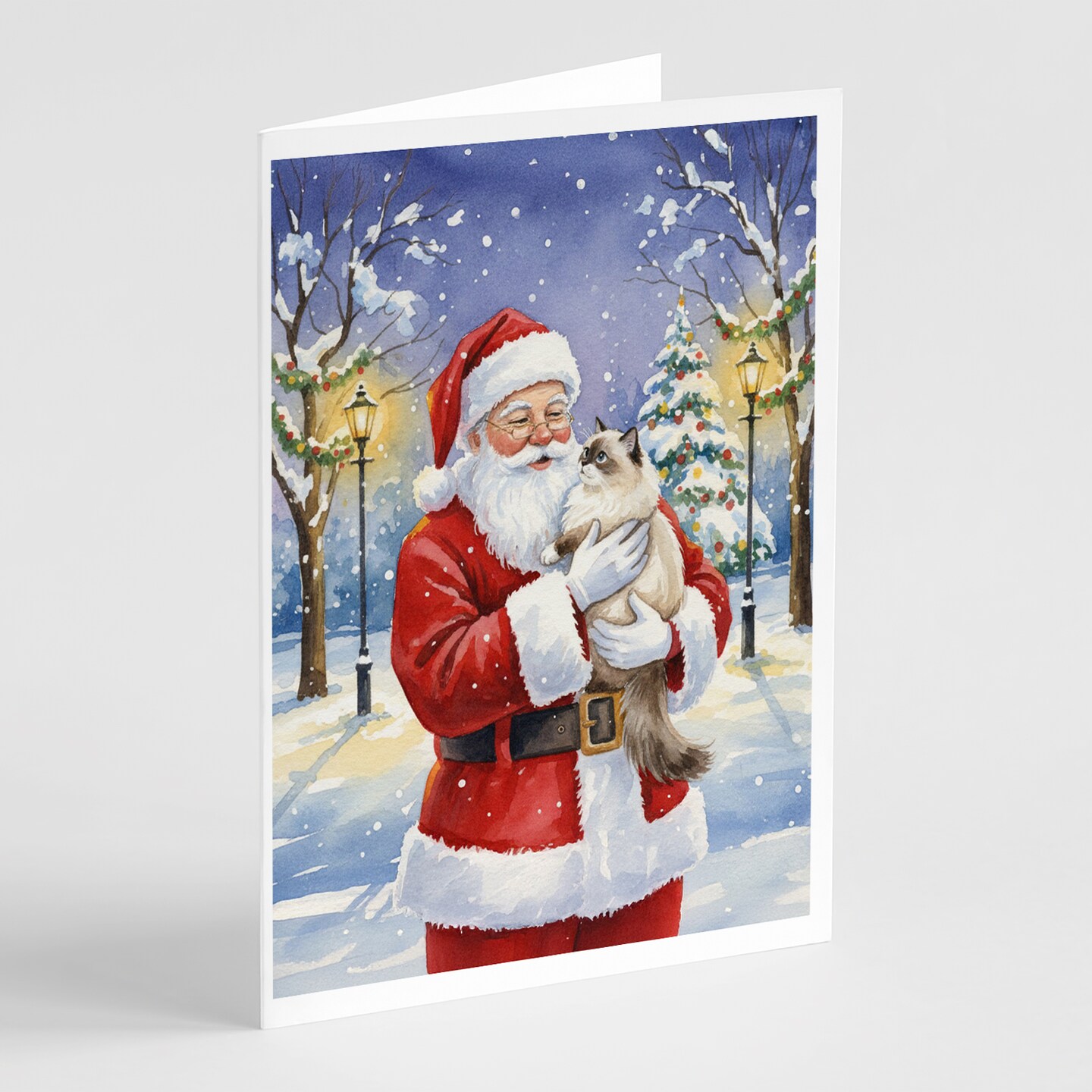 Edge Collections – 5" x 7" – Cat with Santa Claus Holiday Greeting Cards & Envelopes – Pack of 8
