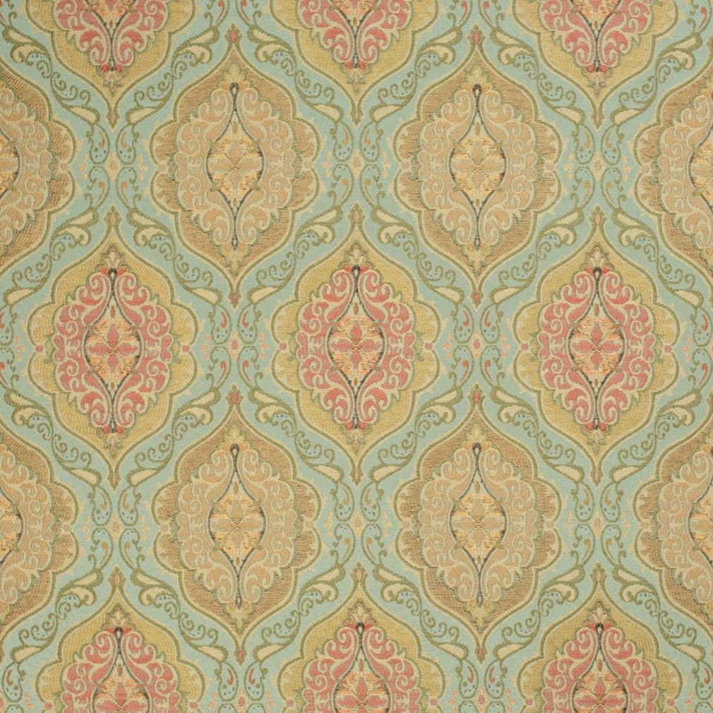 Aqua Damask Woven Pattern Upholstery Fabric by The Yard - SKU: Franco Spring