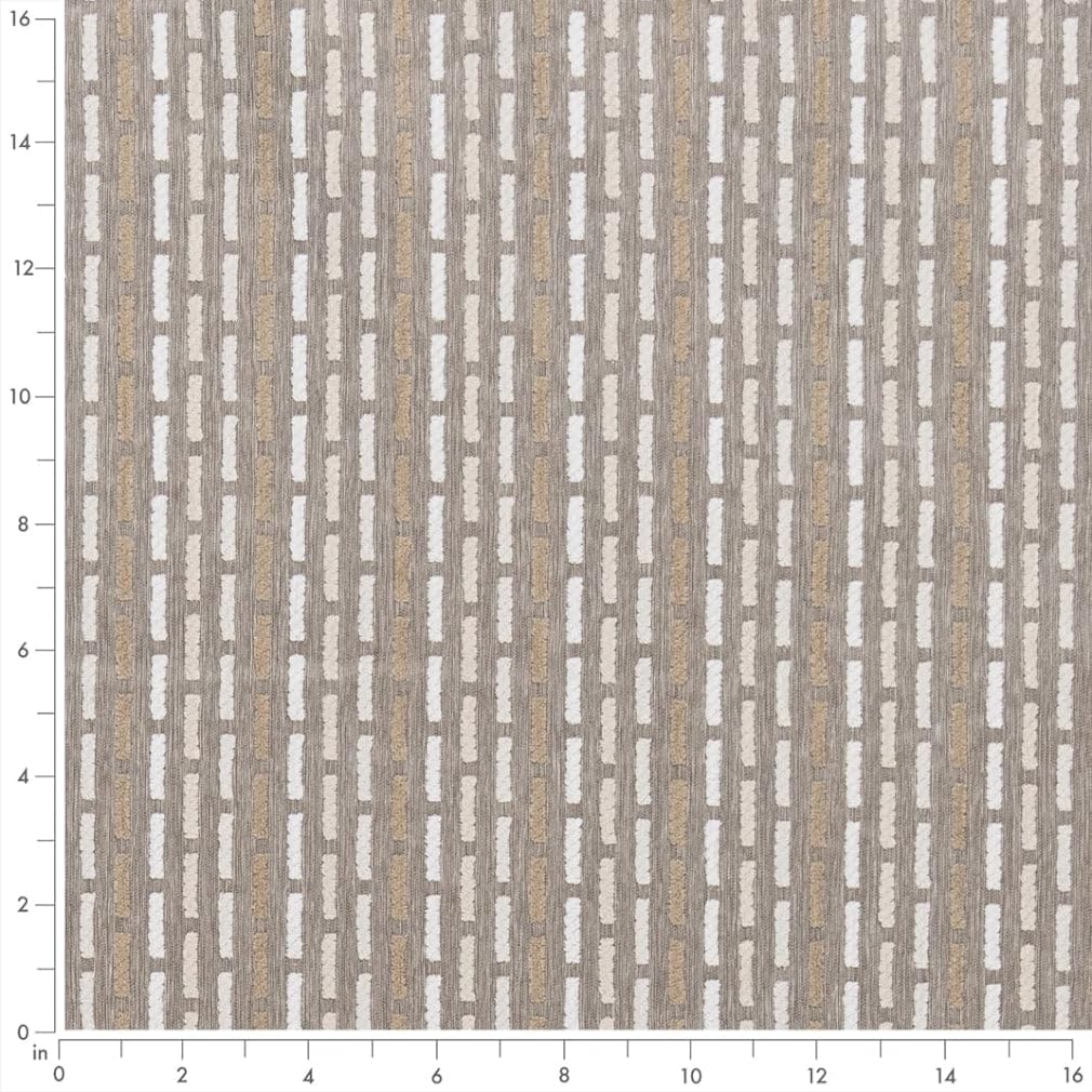 Natural Stain Resistant Performance Pet Friendly Abstract Stripe Woven Pattern Upholstery Fabric by The Yard - SKU: Abe Greige