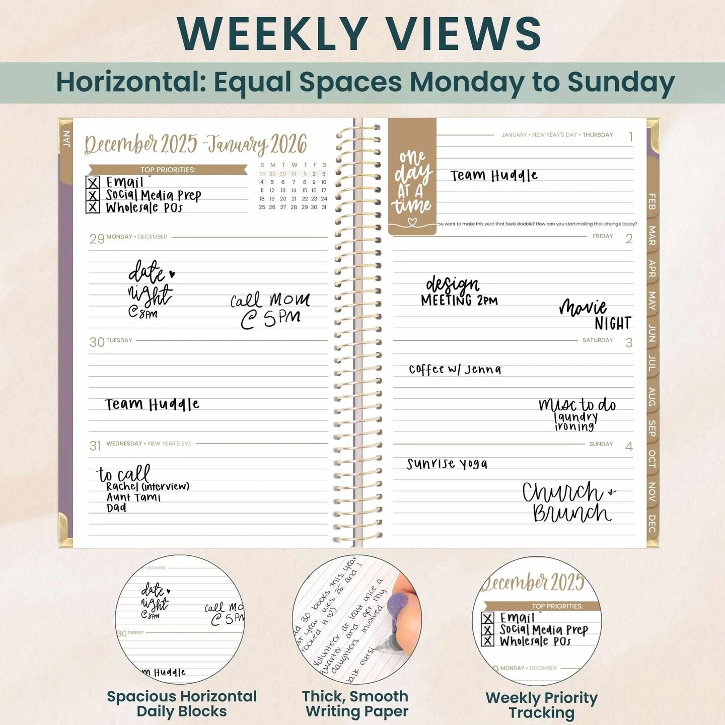 bloom daily planners 2026 Hard Cover Weekly & Monthly Planner, 5.5" x 8.25", Linen, Purple