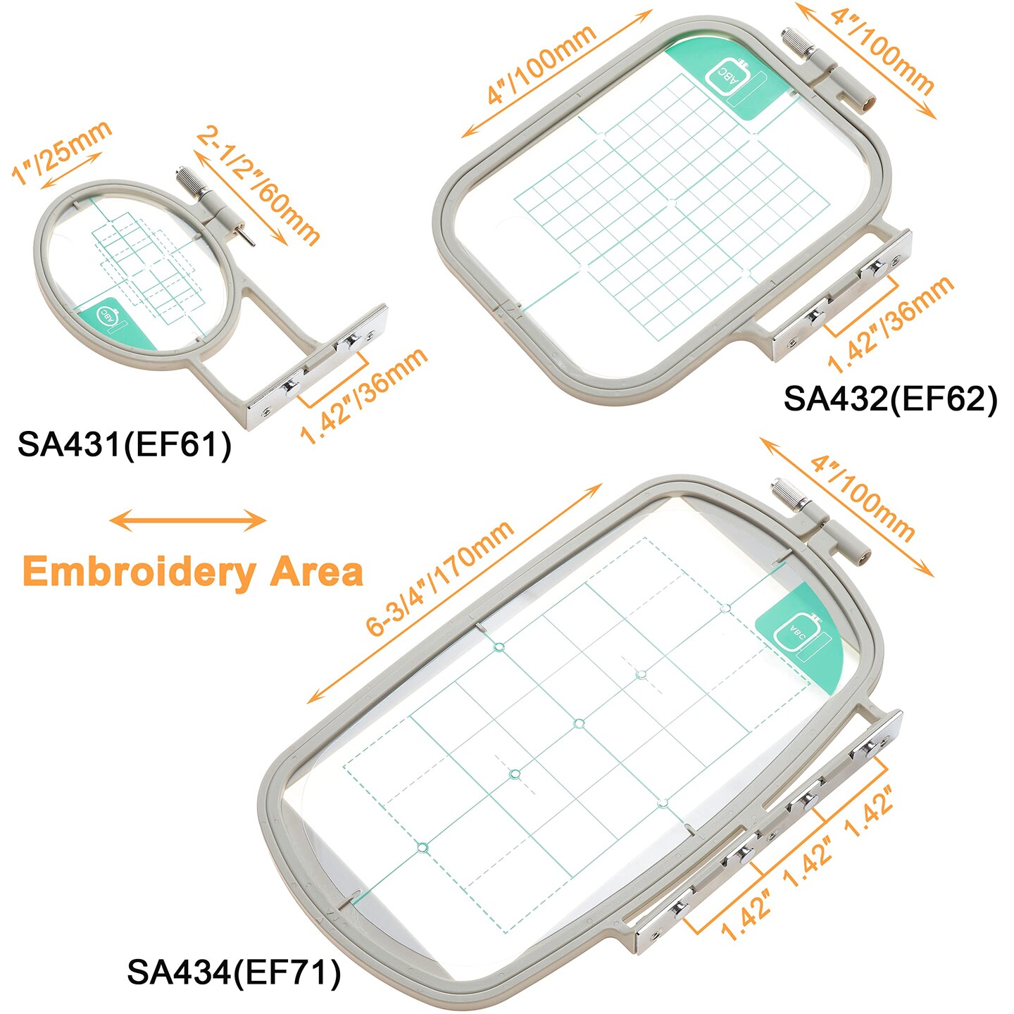 New brothread Embroidery Machine Hoop 3 in 1 Set(SA431+SA432+SA434) Compatible with Brother BabyLock Sofia2 Verve