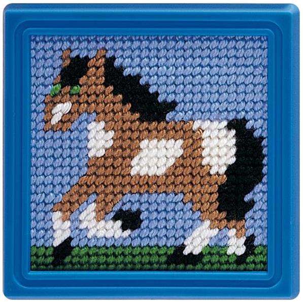 DIY Sew Cute Horse Pony Kids Beginner Needlepoint Kit with Frame 6"x6"