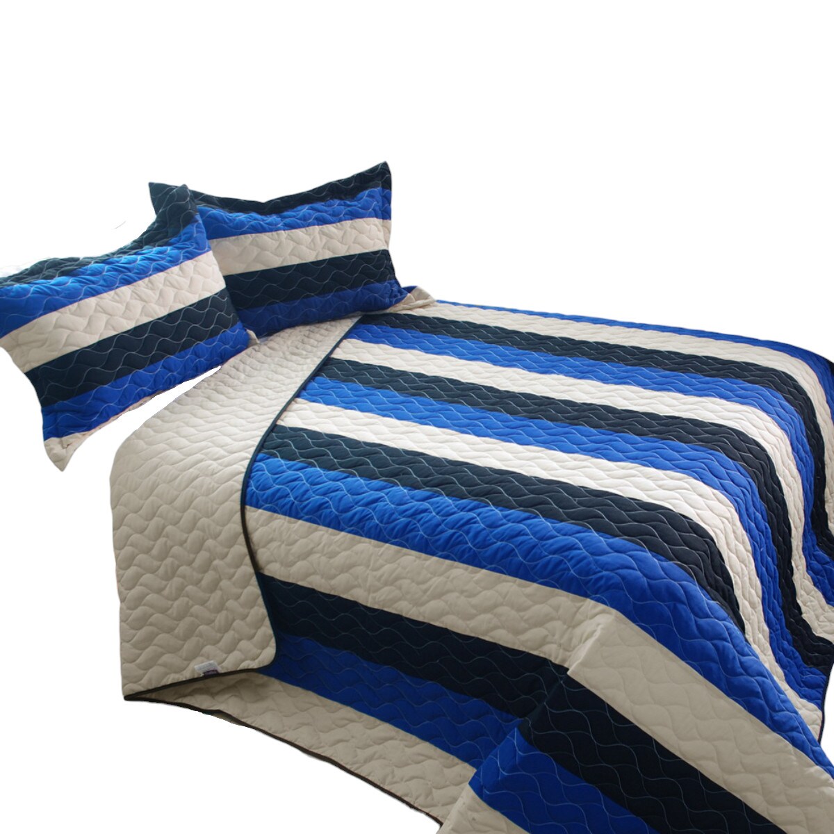 2-Piece Reversible Vermicelli Quilted Patchwork Twin Quilt Set Year-Round Comfort with Zippered Sham