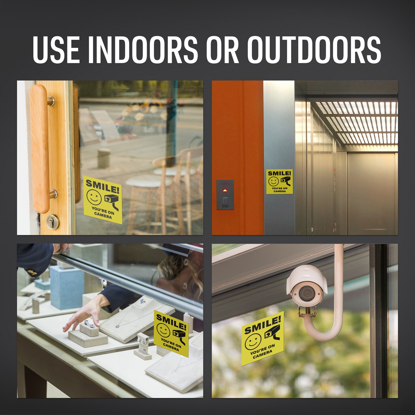 Avery Smile You're on Camera Video Surveillance Labels, Waterproof, UV Resistant, Preprinted, 4" x 4", 8 Labels