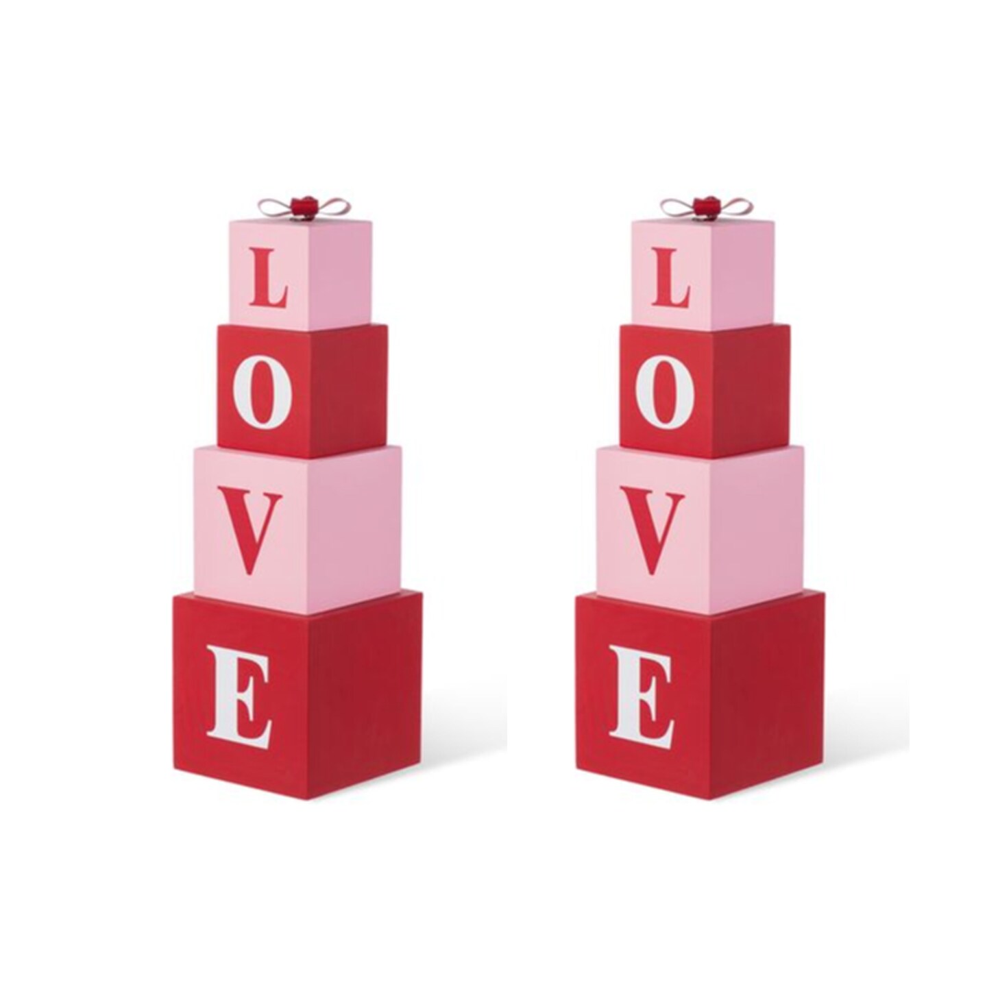 Set of 2 25"H Valentine's Wooden Double-Sided XOXO & LOVE Boxed Porch Decor