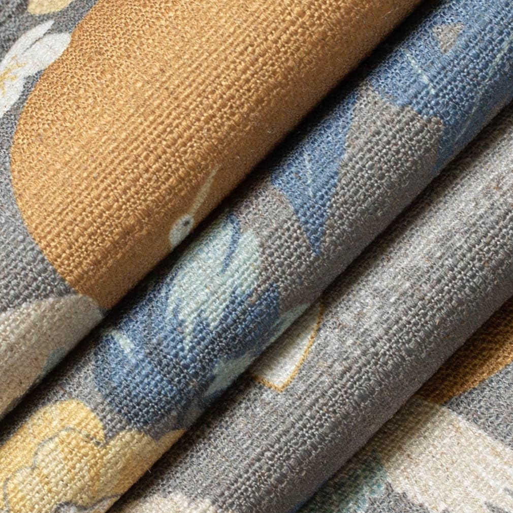 Blue Stain Resistant Performance Floral Novelty Botanical Print Upholstery Fabric by The Yard - SKU: Chopin Stone