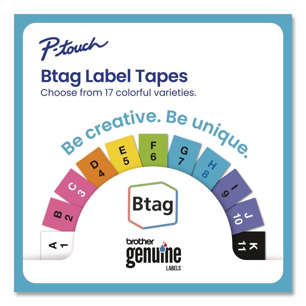 Brother P-Touch 0.47 in. x 13.1 ft. Genuine P-Touch BTAG Label Tapes - White on Clear, Black on White, White on Black