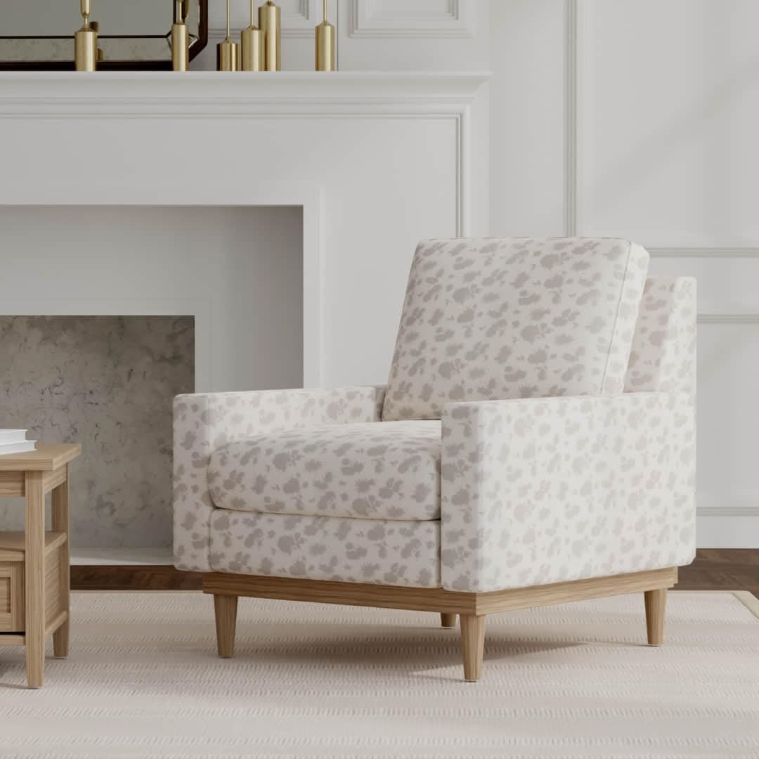 Grey Performance Pet Friendly Floral Linen Look Print Upholstery Fabric by The Yard - SKU: Sven Pebble