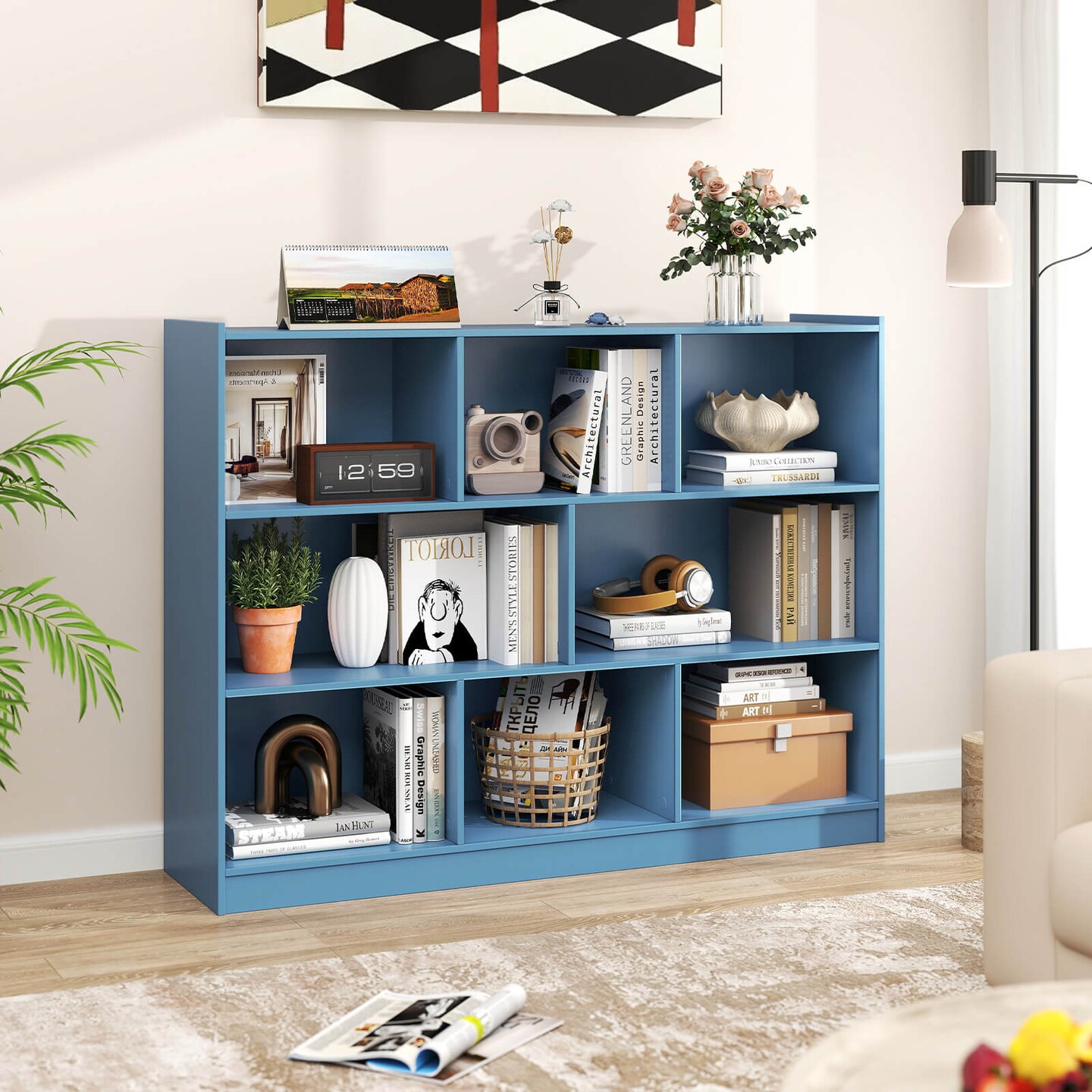 Costway 3-tier Open Bookcase 8-Cube Bookshelf Storage Display Cabinet French Oak Gray/White/Yellow/Natural/Blue/Green