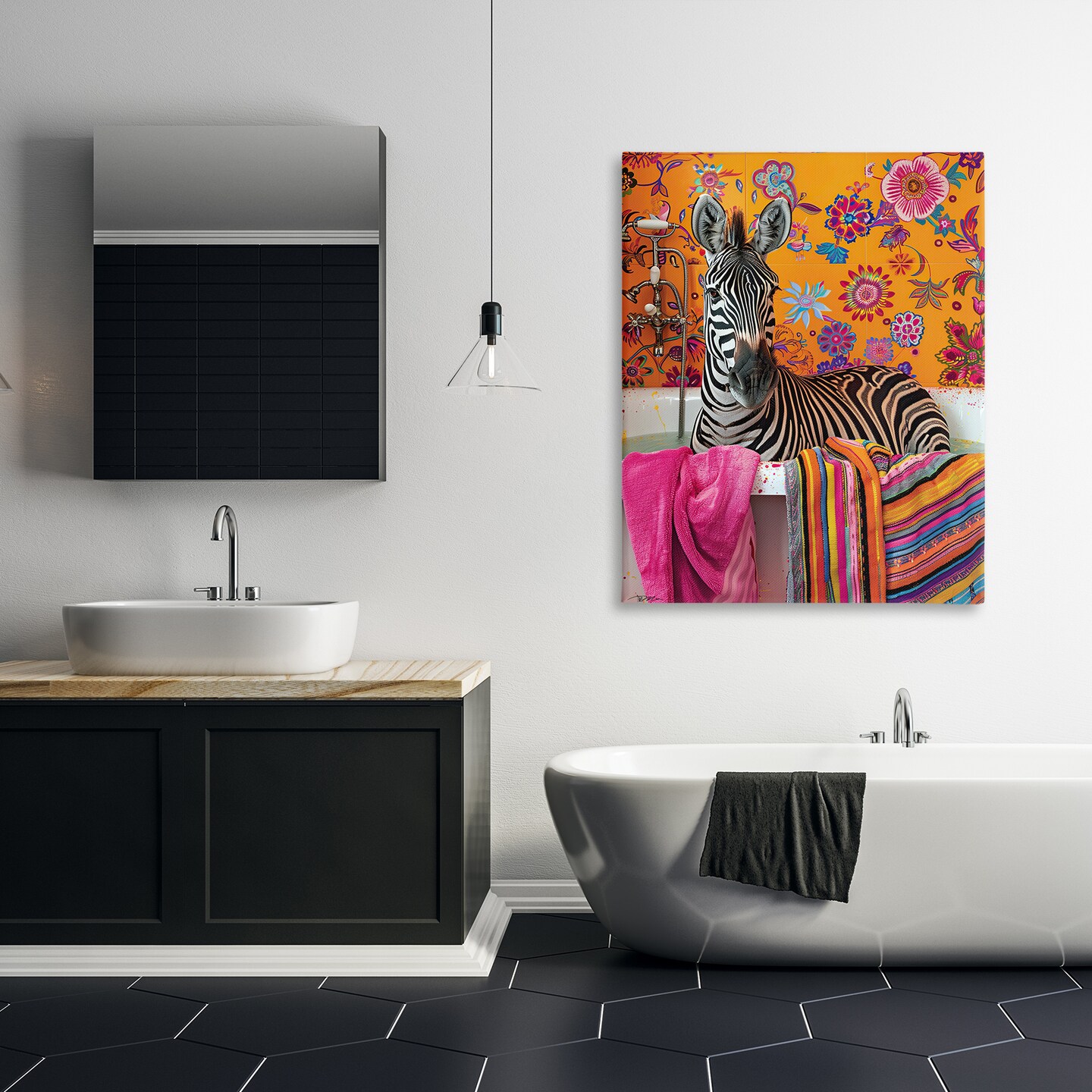 Stupell Industries Zebra Bath with Colorful Towel Canvas, design by Momart
