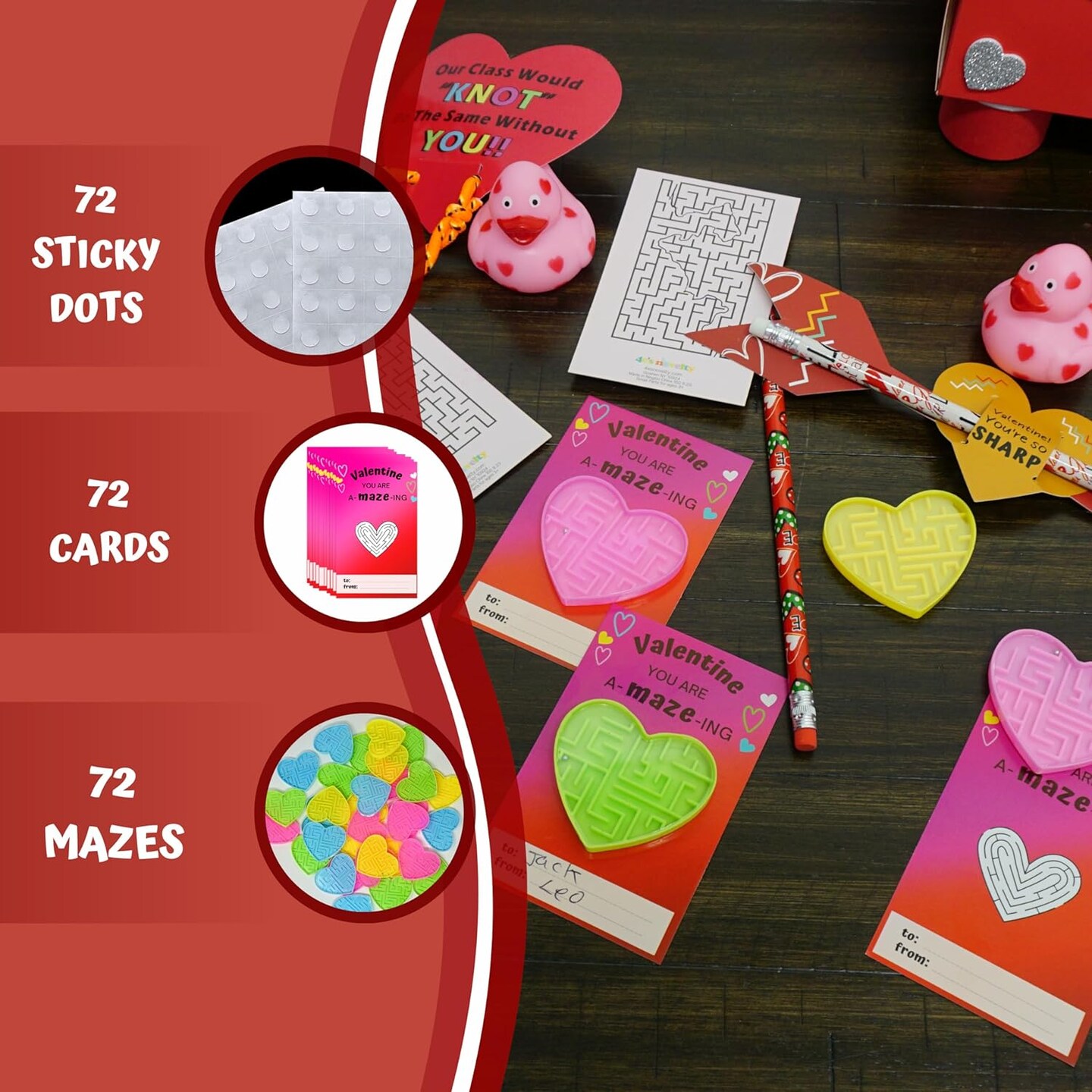 4E's Novelty 36 Pack Valentines Day Maze Cards for Kids Classroom Exchange, Heart Shaped Mini Maze Toys with Valentine Cards, Candy Alternative Party Favors for Boys Girls