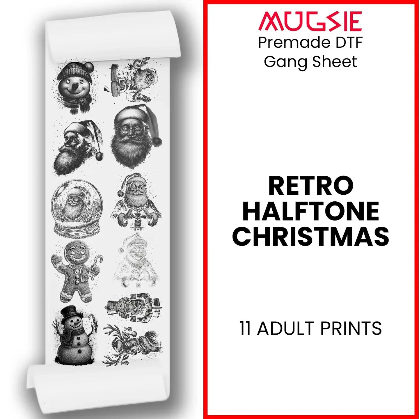 Christmas DTF Transfers - Retro Halftone Gang Sheet 22x60" (11 DTF Prints)