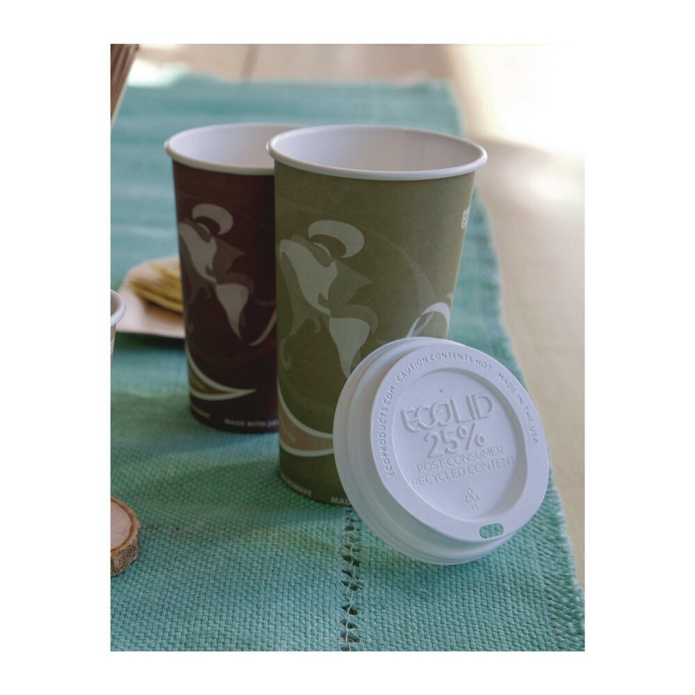 Eco-Products EcoLid 25 Percent Recycled Content Plastic Hot Cup Lid Fits 10 oz. to 20 oz. Hot Cups - White (1000/Carton)