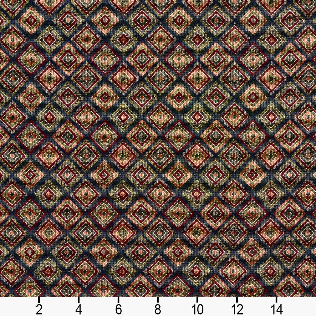 Blue Diamond Small Scale Tapestry Woven Pattern Upholstery Fabric by The Yard - SKU: Flora Navy