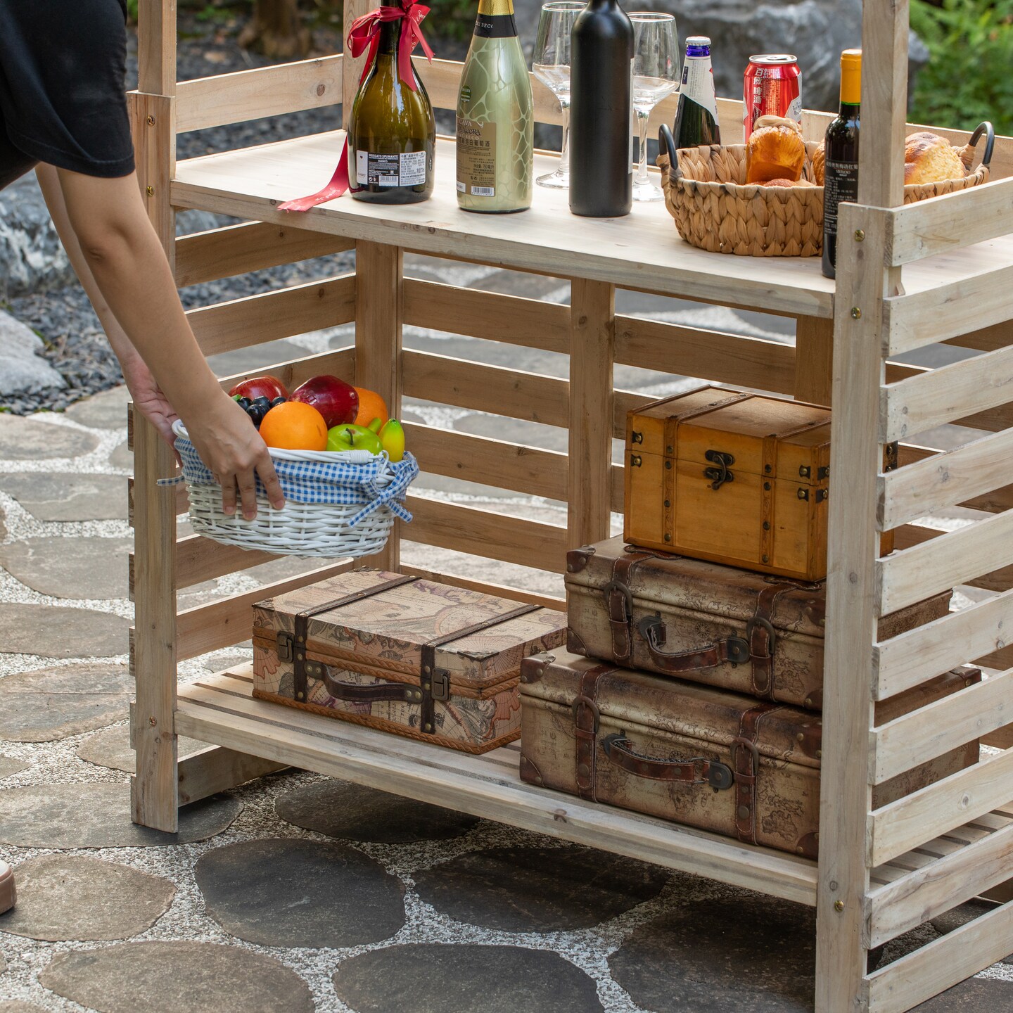 Vintiquewise Multi-Use Wooden Outdoor Bar Counter with Roof - Garden & Patio Serving Station Backyard Drink & Snack Bar Lemonade Stand Event Booth for Home Parties Wedding BBQ & Seasonal CelebrationPatio Bar Table with Roof