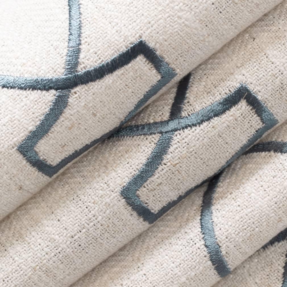 Blue Embroidery Geometric Linen Look Woven Pattern Upholstery Fabric by The Yard - SKU: Barkley Lake