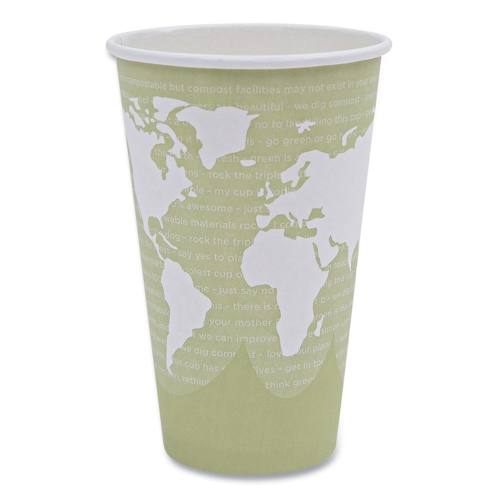 Eco-Products 16 oz. World Art Renewable and Compostable Paper Hot Cups - Moss (50/Pack)